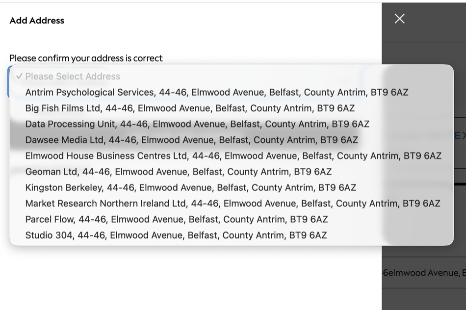 Next confirm-address list of businesses at 44-46 Elmwood Avenue, including Elmwood House Business Centres Ltd