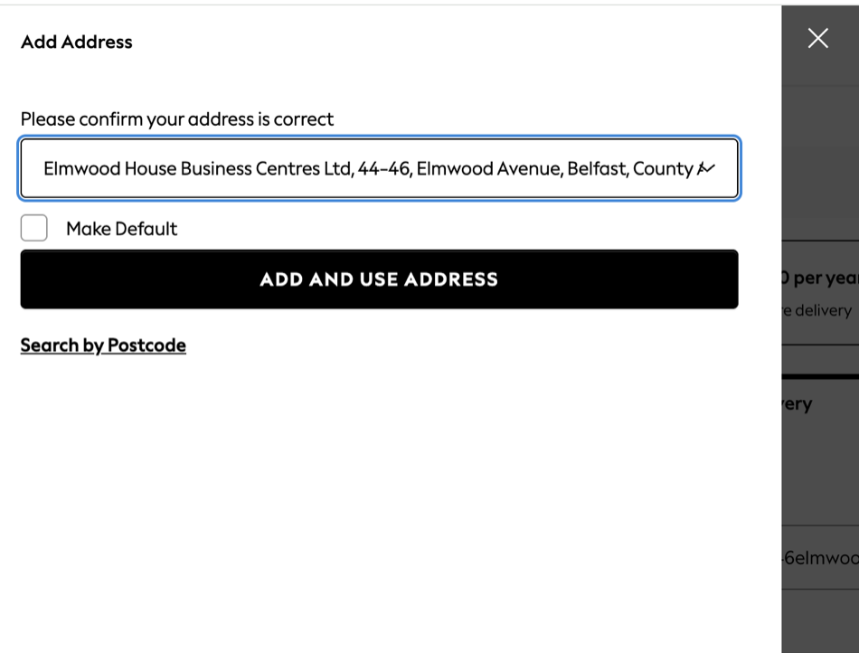 Elmwood House Business Centres Ltd selected as the Next delivery address